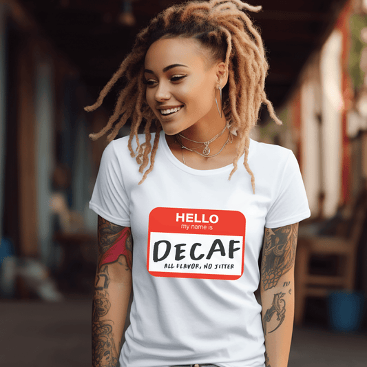 Good Bean Gifts Hello, My Name is Decaf -Unisex Crewneck T-shirt White / S