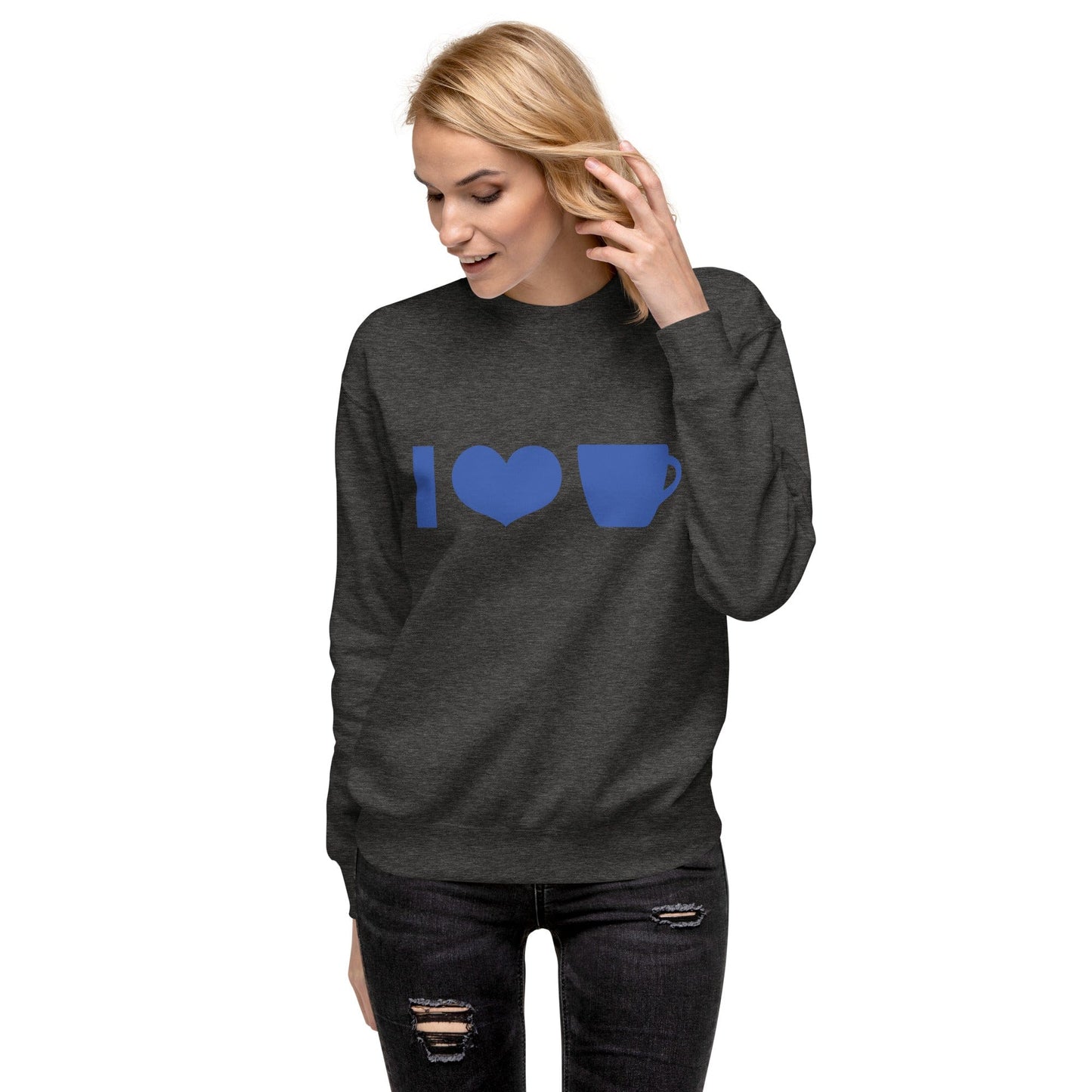 Good Bean Gifts I Heart Coffee Cup ICONS Unisex Premium Sweatshirt Charcoal Heather / S