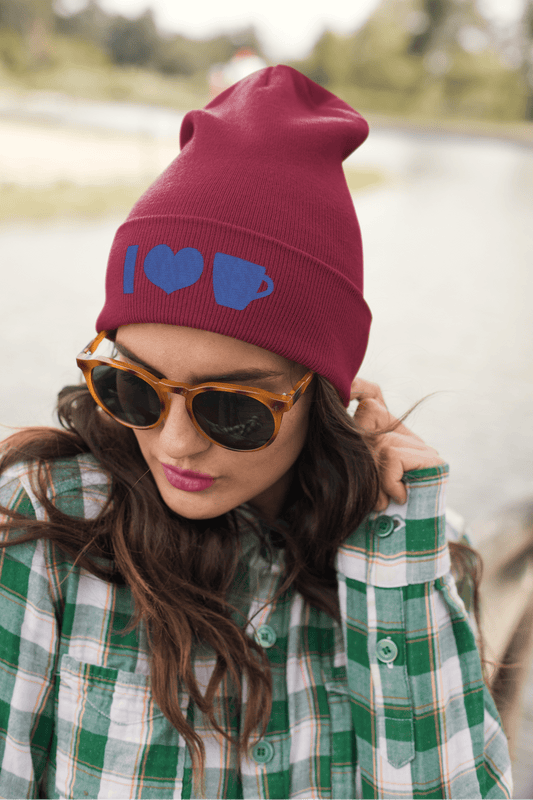 Good Bean Gifts I Heart Coffee  ICONS - Stylish & Warm Flexfit Cuffed Hat Maroon