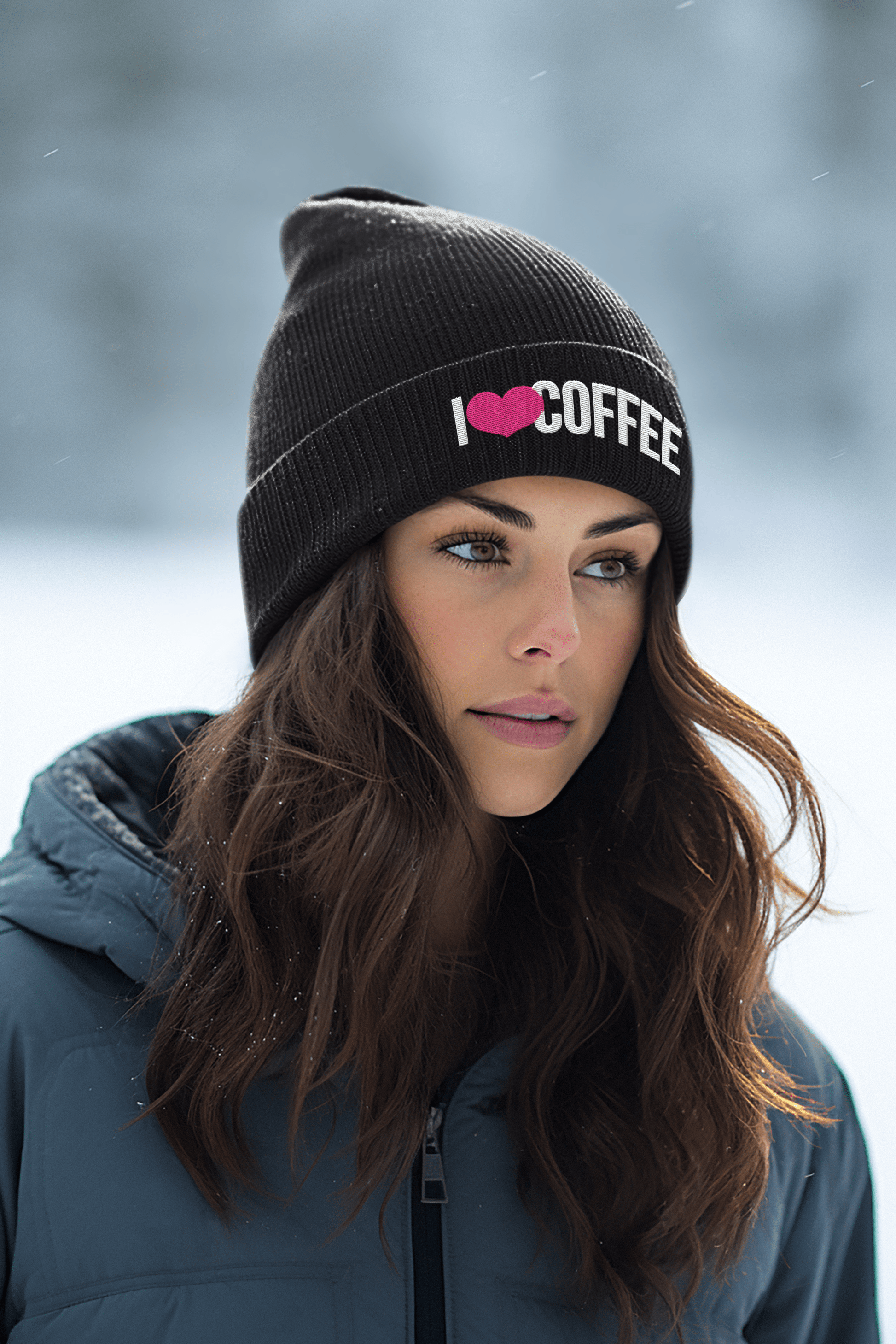 Good Bean Gifts I Love Coffee Beanie – Stylish & Warm Flexfit Cuffed Hat Black