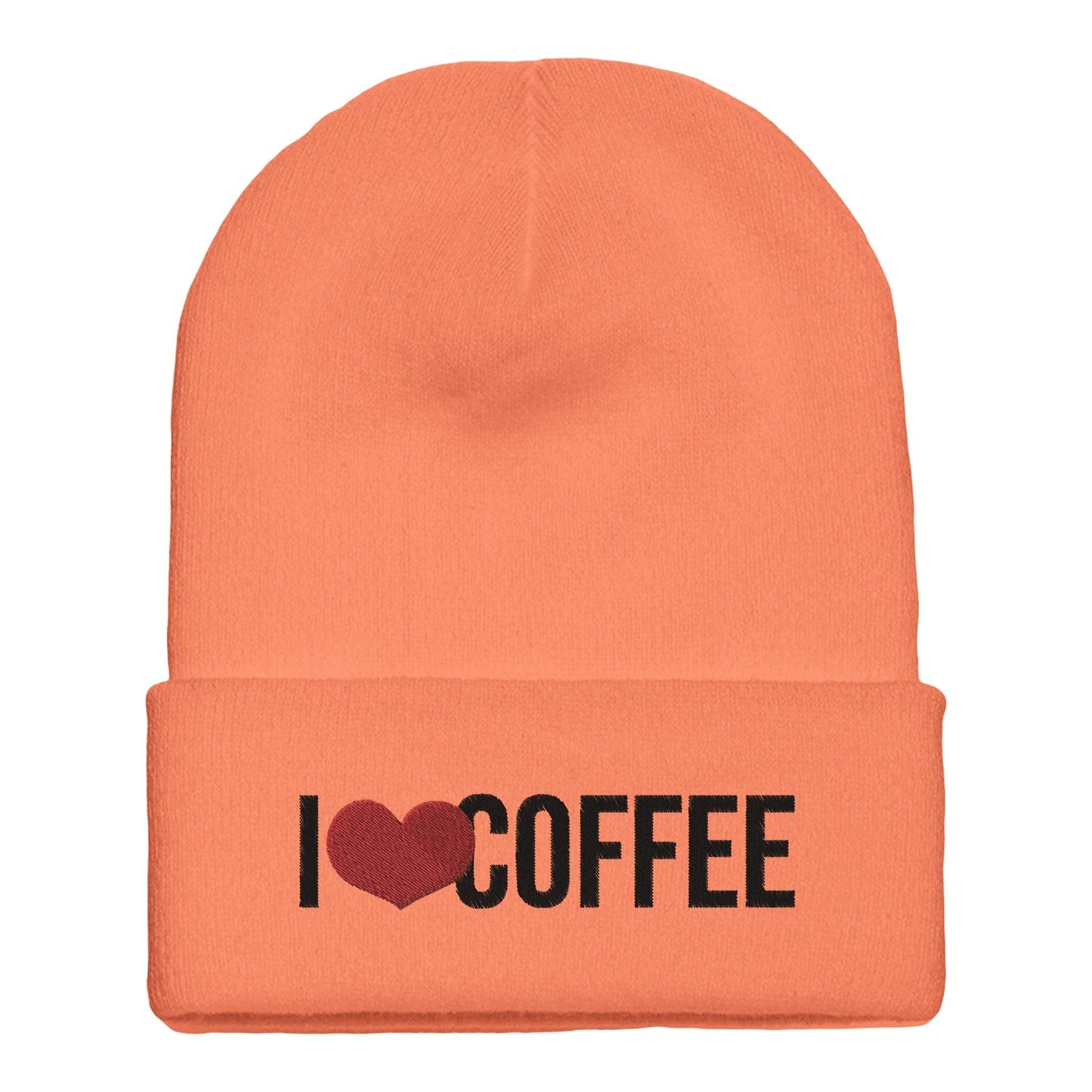 Good Bean Gifts I Love Coffee Beanie – Stylish & Warm Flexfit Cuffed Hat blaze orange