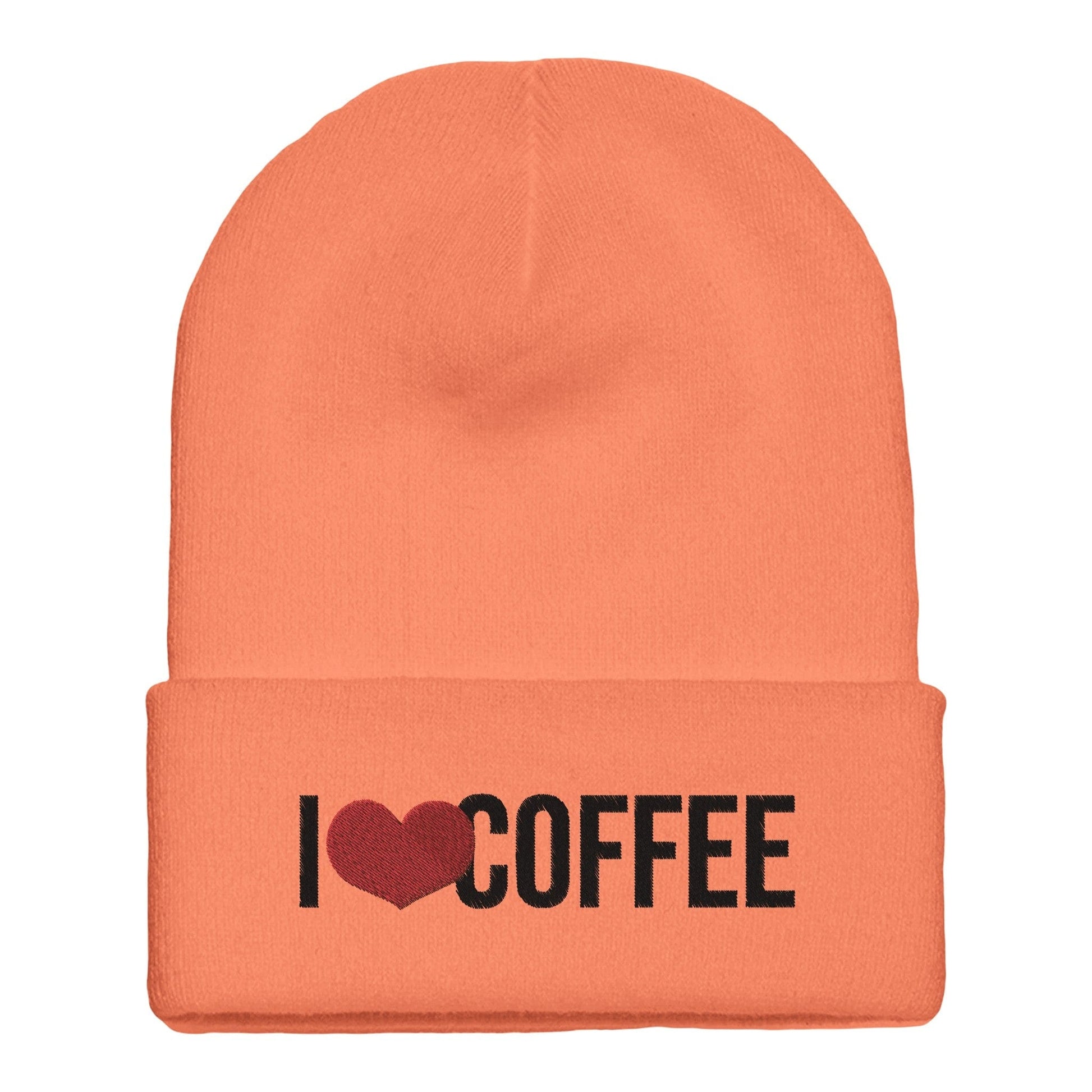 Good Bean Gifts I Love Coffee Beanie – Stylish & Warm Flexfit Cuffed Hat blaze orange