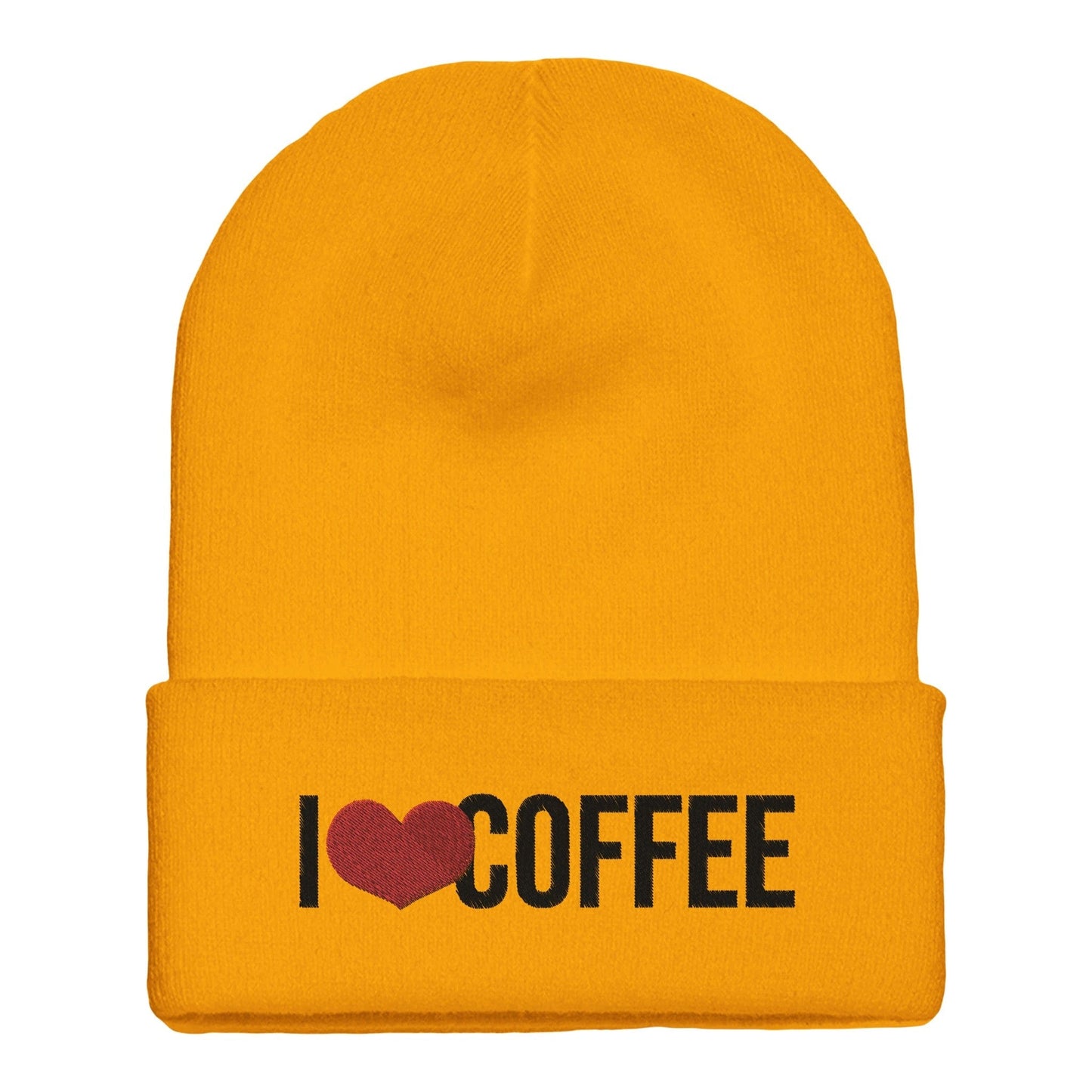 Good Bean Gifts I Love Coffee Beanie – Stylish & Warm Flexfit Cuffed Hat Gold