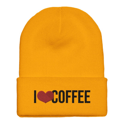 Good Bean Gifts I Love Coffee Beanie – Stylish & Warm Flexfit Cuffed Hat Gold