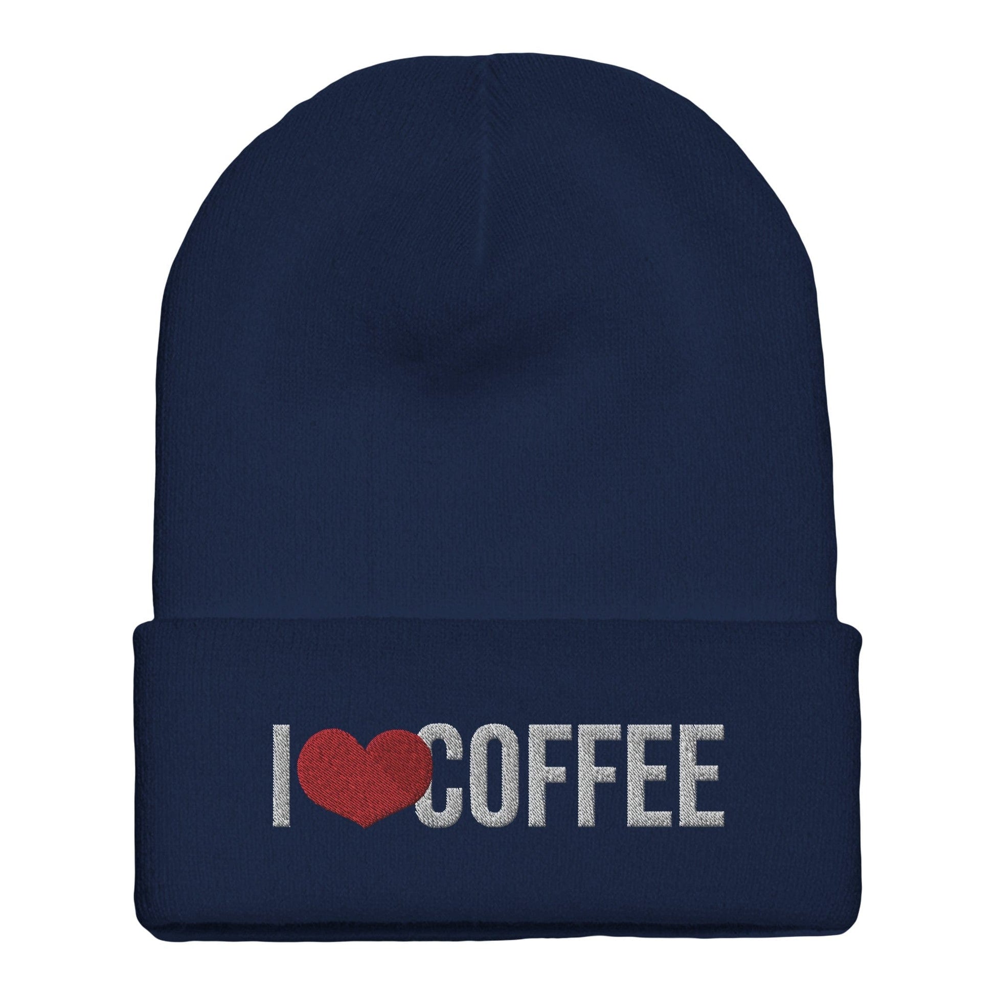 Good Bean Gifts I Love Coffee Beanie – Stylish & Warm Flexfit Cuffed Hat Navy