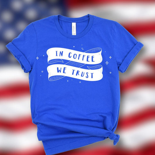 Good Bean Gifts "In Coffee We Trust" Unisex Crewneck T-shirt | Bella + Canvas 3001 True Royal / S