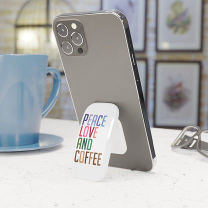 Good Bean Gifts "Peace Love and Coffee" -Phone Click-On Grip