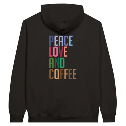 Good Bean Gifts "Peace Love and Coffee" -Unisex Pullover Hoodie (Back of hoodie imprint) Black / S