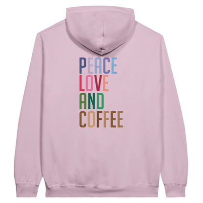 Good Bean Gifts "Peace Love and Coffee" -Unisex Pullover Hoodie (Back of hoodie imprint) Light Pink / S