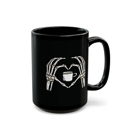 Good Bean Gifts "Skeletons love coffee" Black Mug (15oz) Two sided imprint 15oz