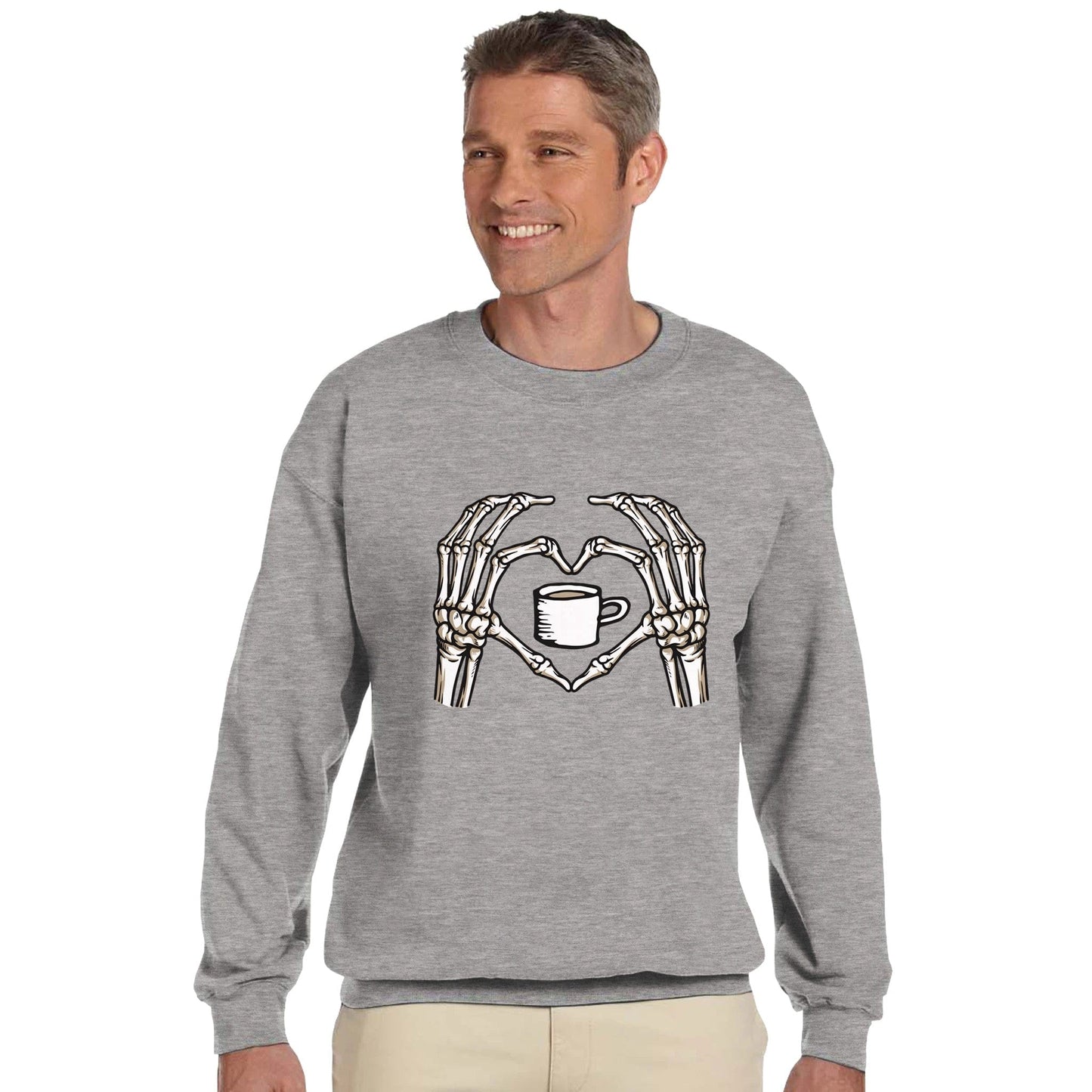 Good Bean Gifts "Skeletons love coffee" - Classic Unisex Crewneck Sweatshirt | Gildan® 18000 Ash / XL