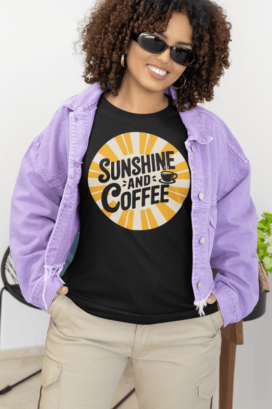 Good Bean Gifts Sunshine and Coffee -Crewneck T-shirt | Bella + Canvas 3001 Black / S