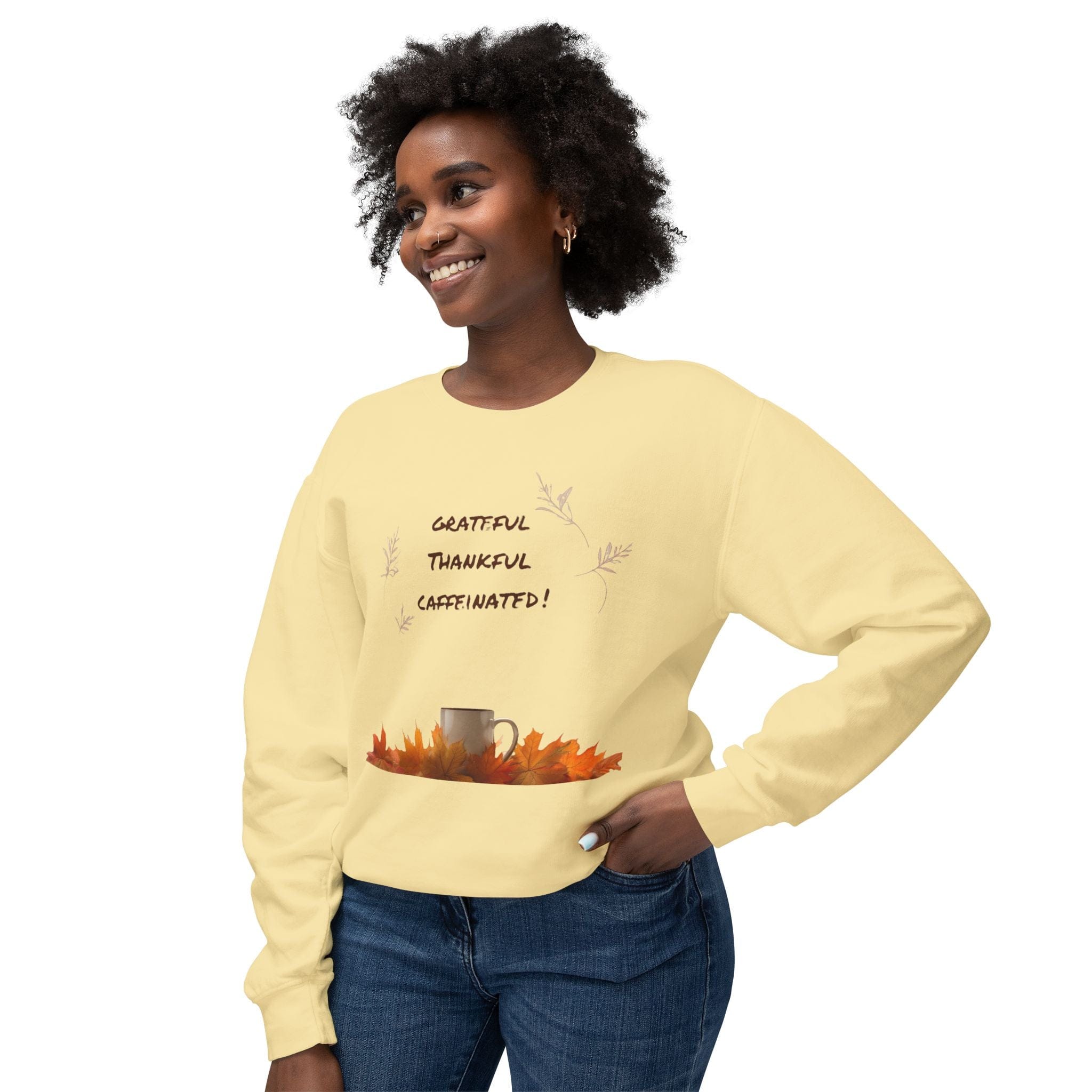 Printify Thankful Grateful Caffeinated Unisex Sweatshirt Comfort Colors 1466 White 2XL