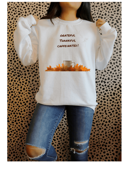 Good Bean Gifts Thankful Grateful Caffeinated Unisex Sweatshirt {Comfort Colors® 1466} White / S