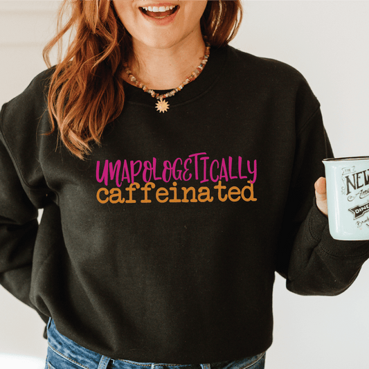 Good Bean Gifts Unapologetically Caffeinated (Stacked Text) Unisex Crewneck Sweatshirt Black / S