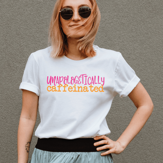Good Bean Gifts Unapologetically Caffeinated (Stacked Text) Unisex Crewneck T-shirt White / S