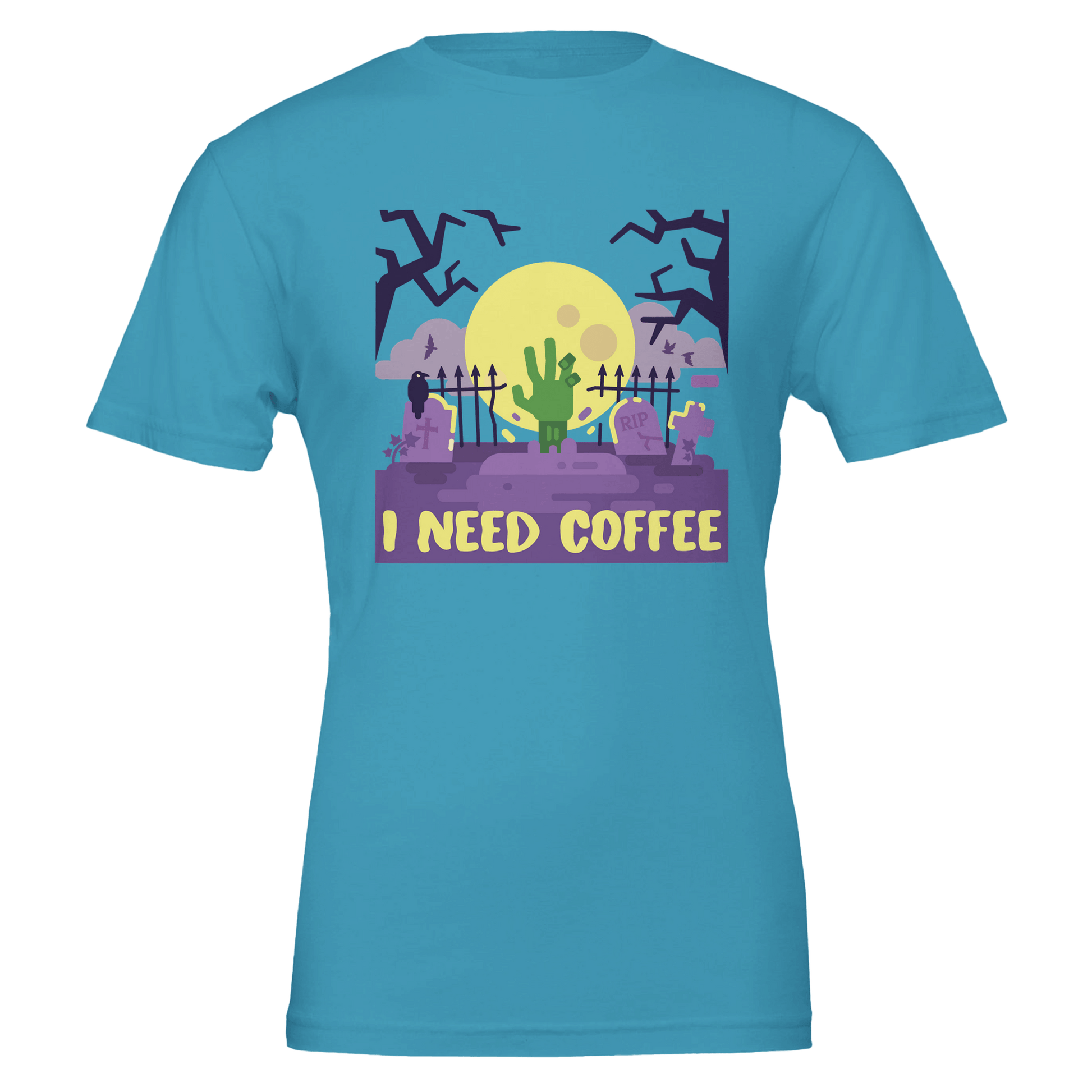 Good Bean Gifts "Zombies Need Coffee"- Premium Unisex Crewneck T-shirt | Bella + Canvas 3001 Aqua / S