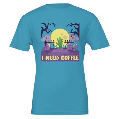 Good Bean Gifts "Zombies Need Coffee"- Premium Unisex Crewneck T-shirt | Bella + Canvas 3001 Aqua / S