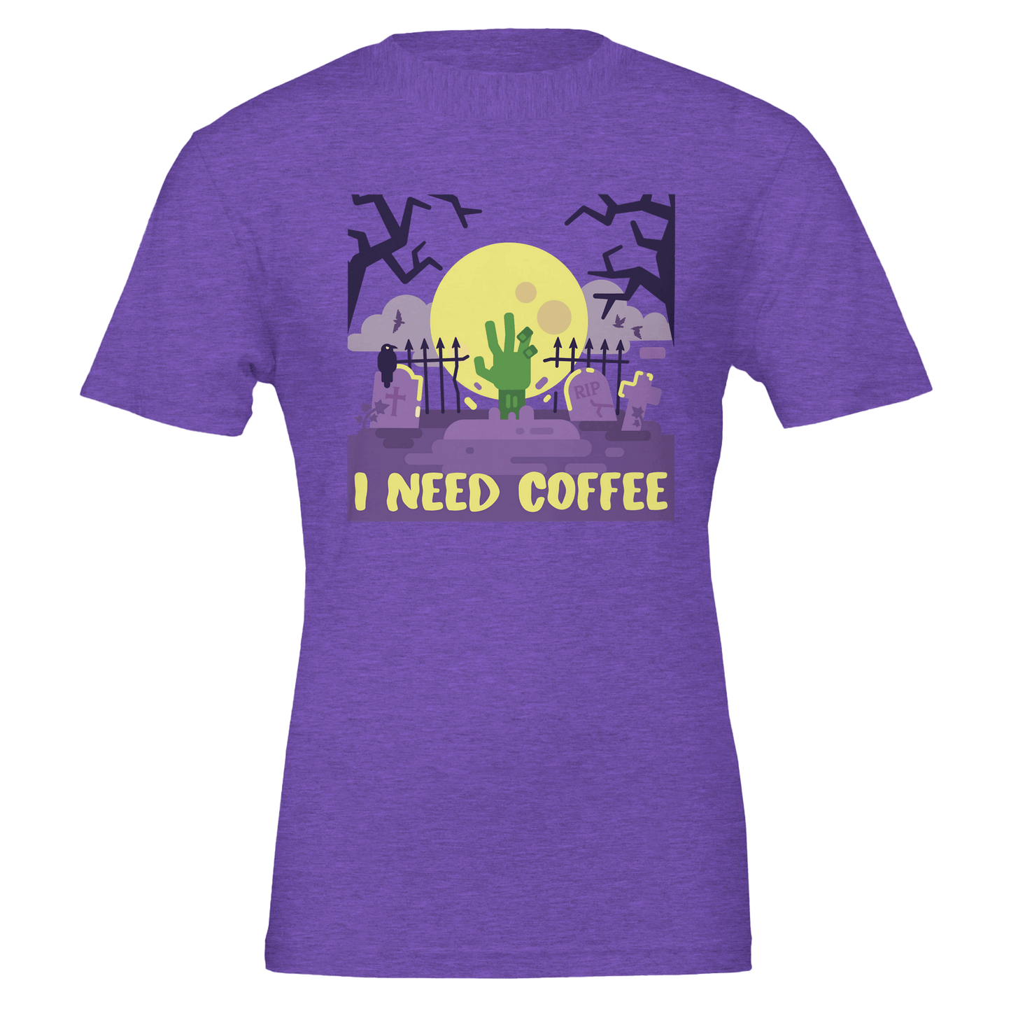 Good Bean Gifts "Zombies Need Coffee"- Premium Unisex Crewneck T-shirt | Bella + Canvas 3001 Heather Team Purple / S