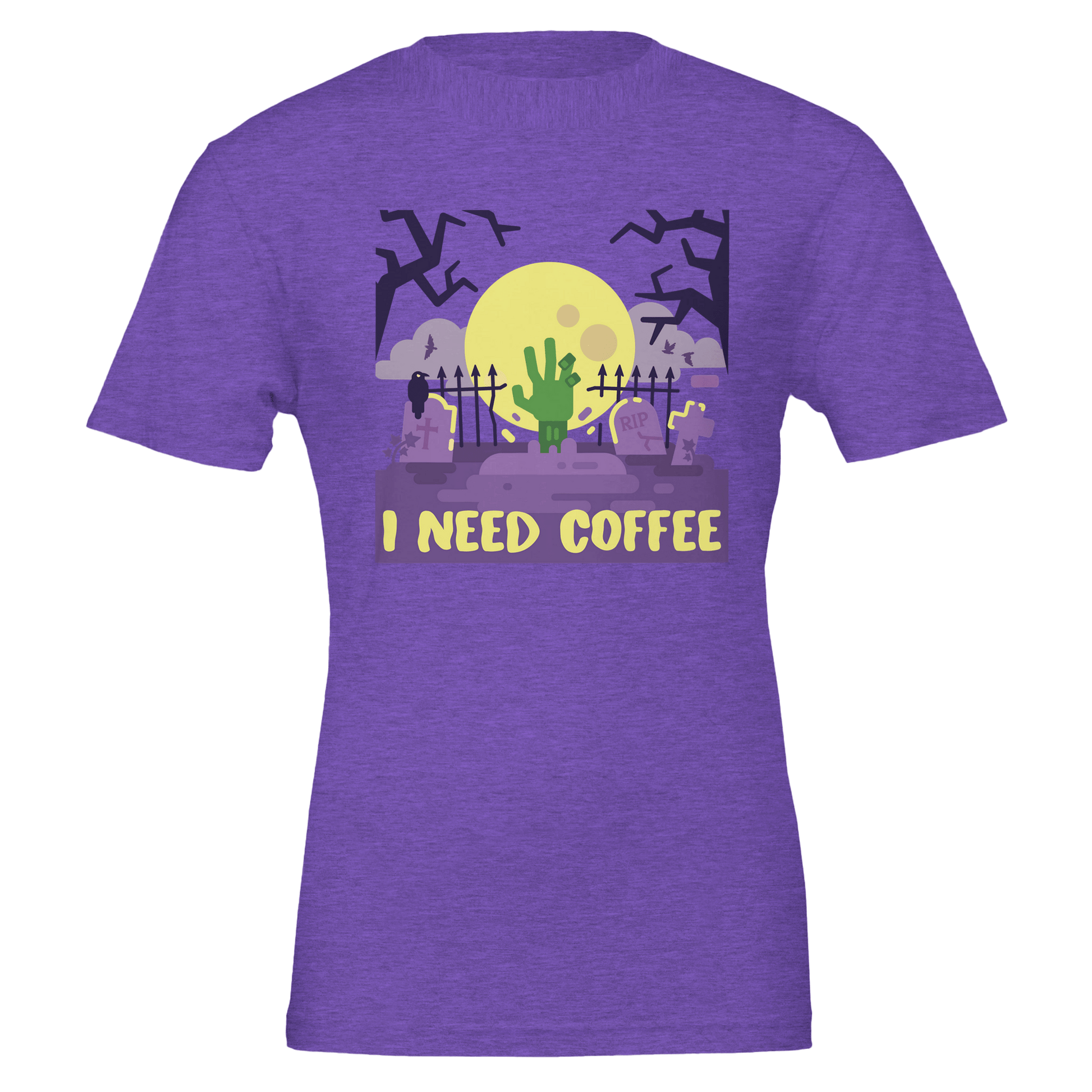 Good Bean Gifts "Zombies Need Coffee"- Premium Unisex Crewneck T-shirt | Bella + Canvas 3001 Heather Team Purple / S