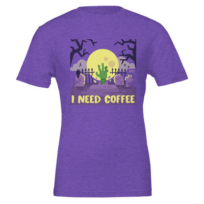 Good Bean Gifts "Zombies Need Coffee"- Premium Unisex Crewneck T-shirt | Bella + Canvas 3001 Heather Team Purple / S