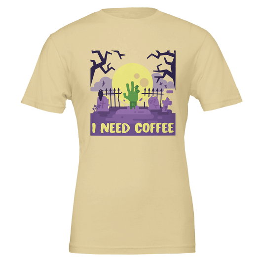 Good Bean Gifts "Zombies Need Coffee"- Premium Unisex Crewneck T-shirt | Bella + Canvas 3001 Natural / S