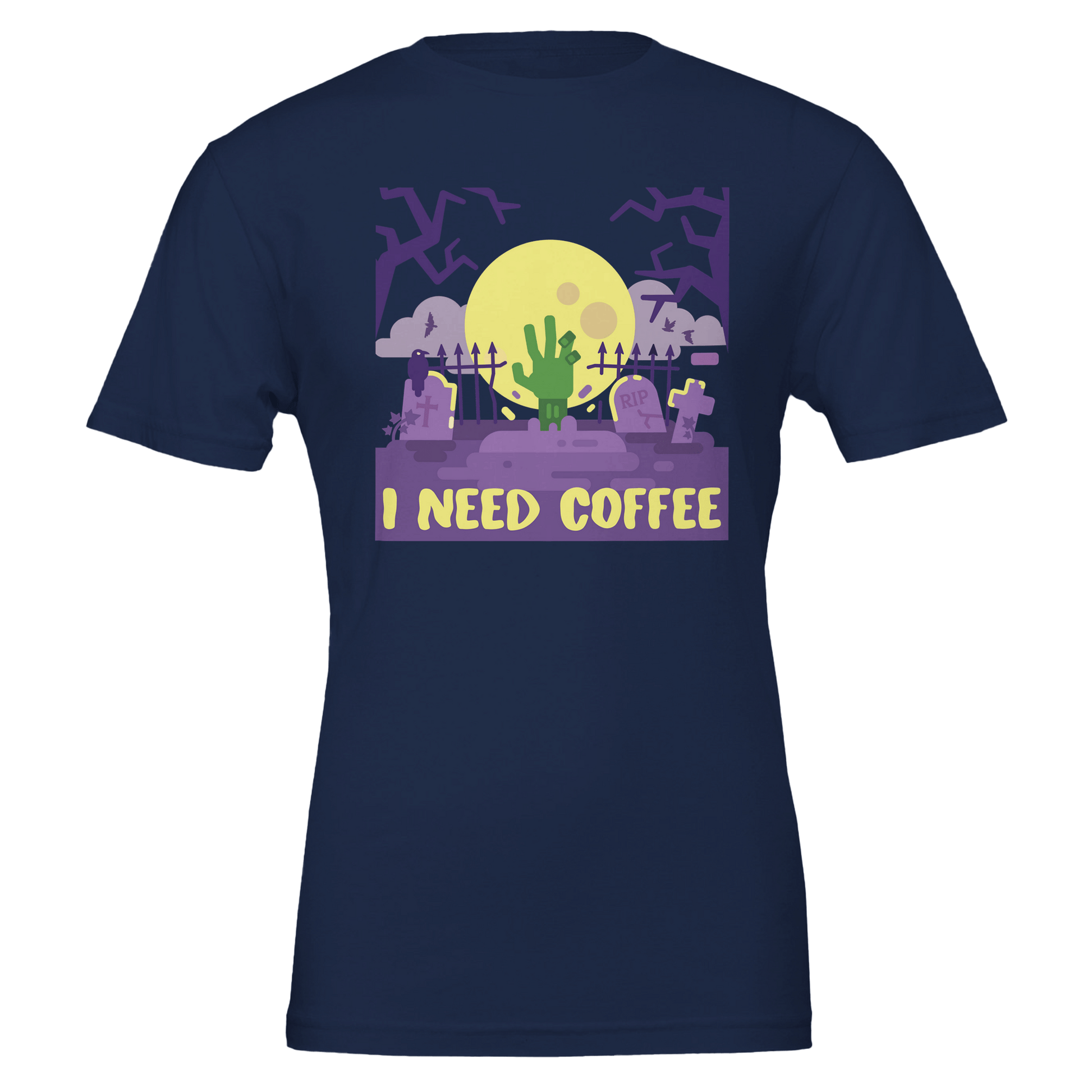 Good Bean Gifts "Zombies Need Coffee"- Premium Unisex Crewneck T-shirt | Bella + Canvas 3001 Navy / S