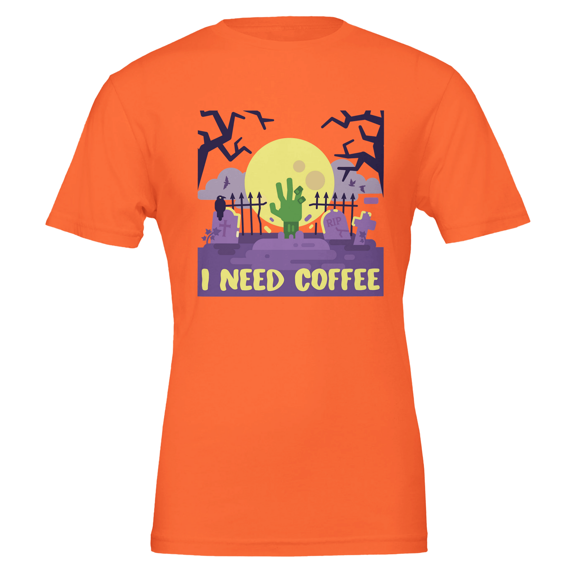 Good Bean Gifts "Zombies Need Coffee"- Premium Unisex Crewneck T-shirt | Bella + Canvas 3001 Orange / S