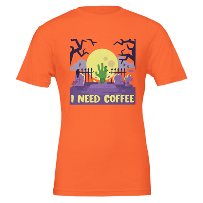 Good Bean Gifts "Zombies Need Coffee"- Premium Unisex Crewneck T-shirt | Bella + Canvas 3001 Orange / S