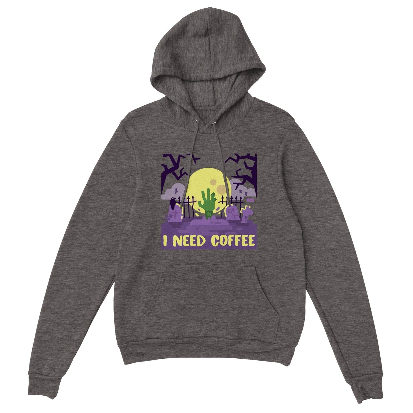 Good Bean Gifts "Zombies Need Coffee" Pullover Hoodie Charcoal Heather / XS