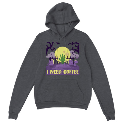 Good Bean Gifts "Zombies Need Coffee" Pullover Hoodie Dark Heather / S