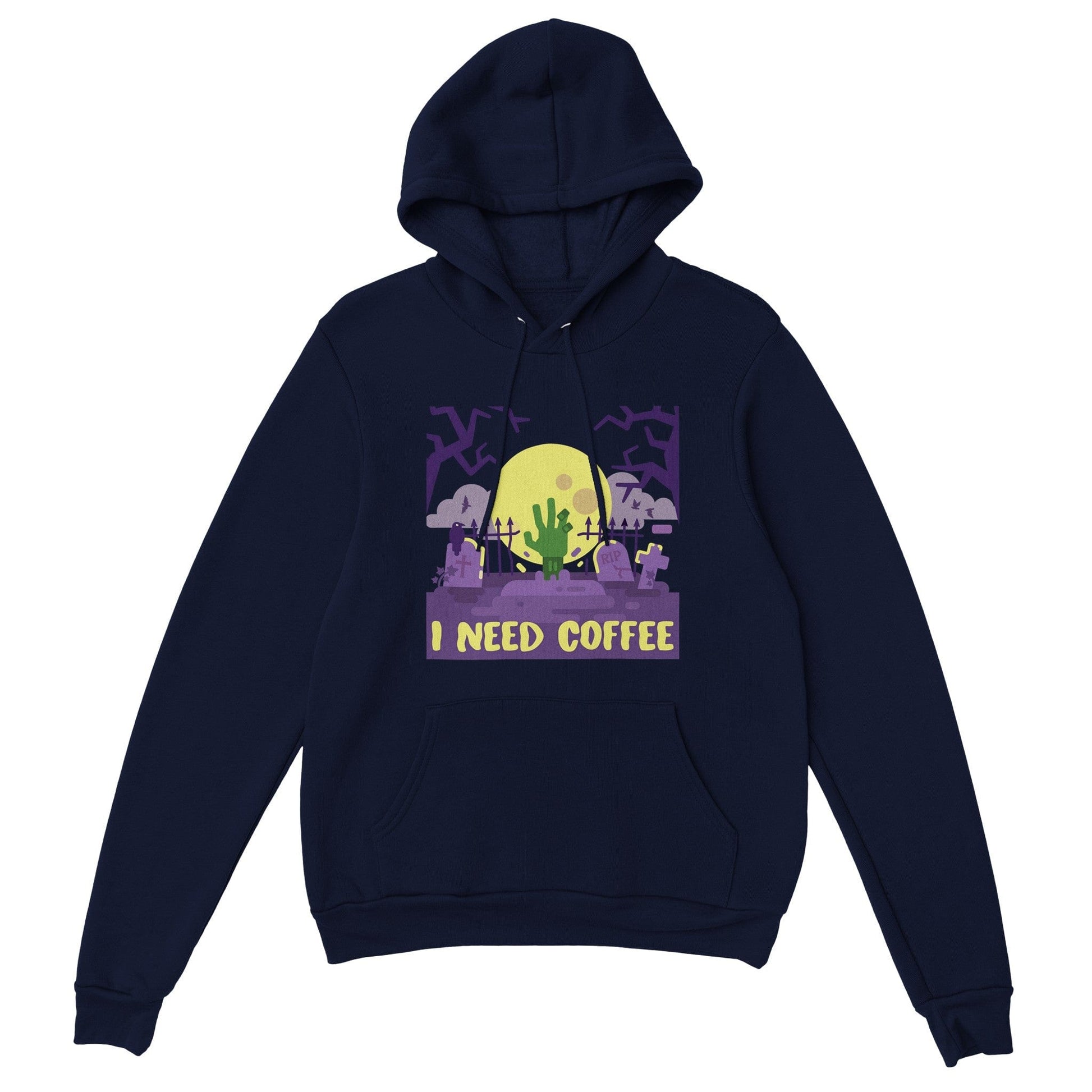 Good Bean Gifts "Zombies Need Coffee" Pullover Hoodie Navy / XS