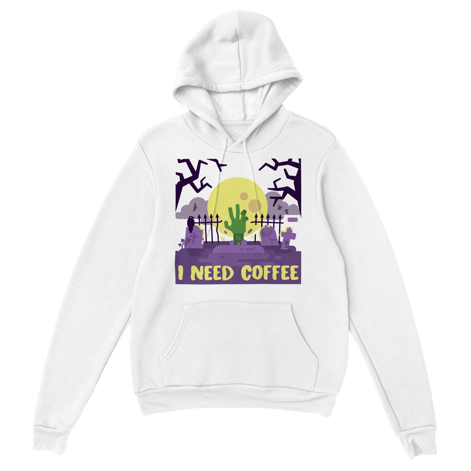 Good Bean Gifts "Zombies Need Coffee" Pullover Hoodie White / S